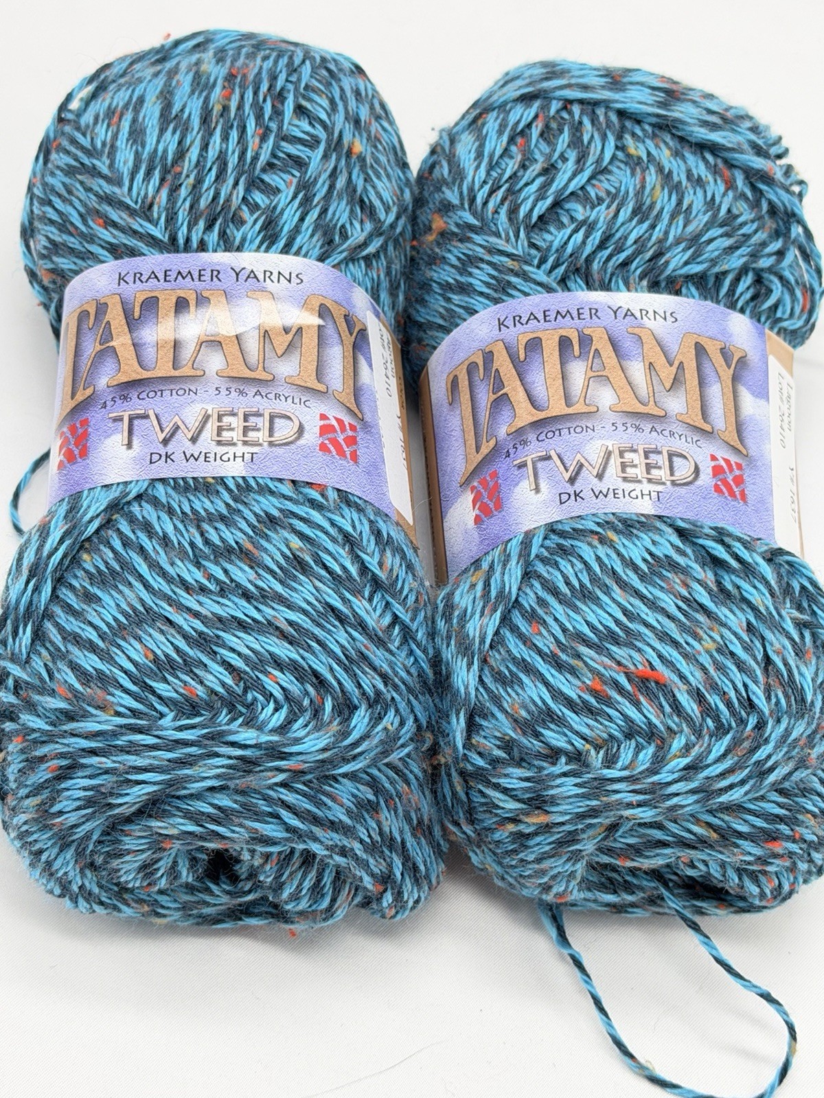 Lot of 2 Kraemer Yarns Tatamy Tweed DK Weight Lagoon Cotton Acrylic 250 Yds Y16