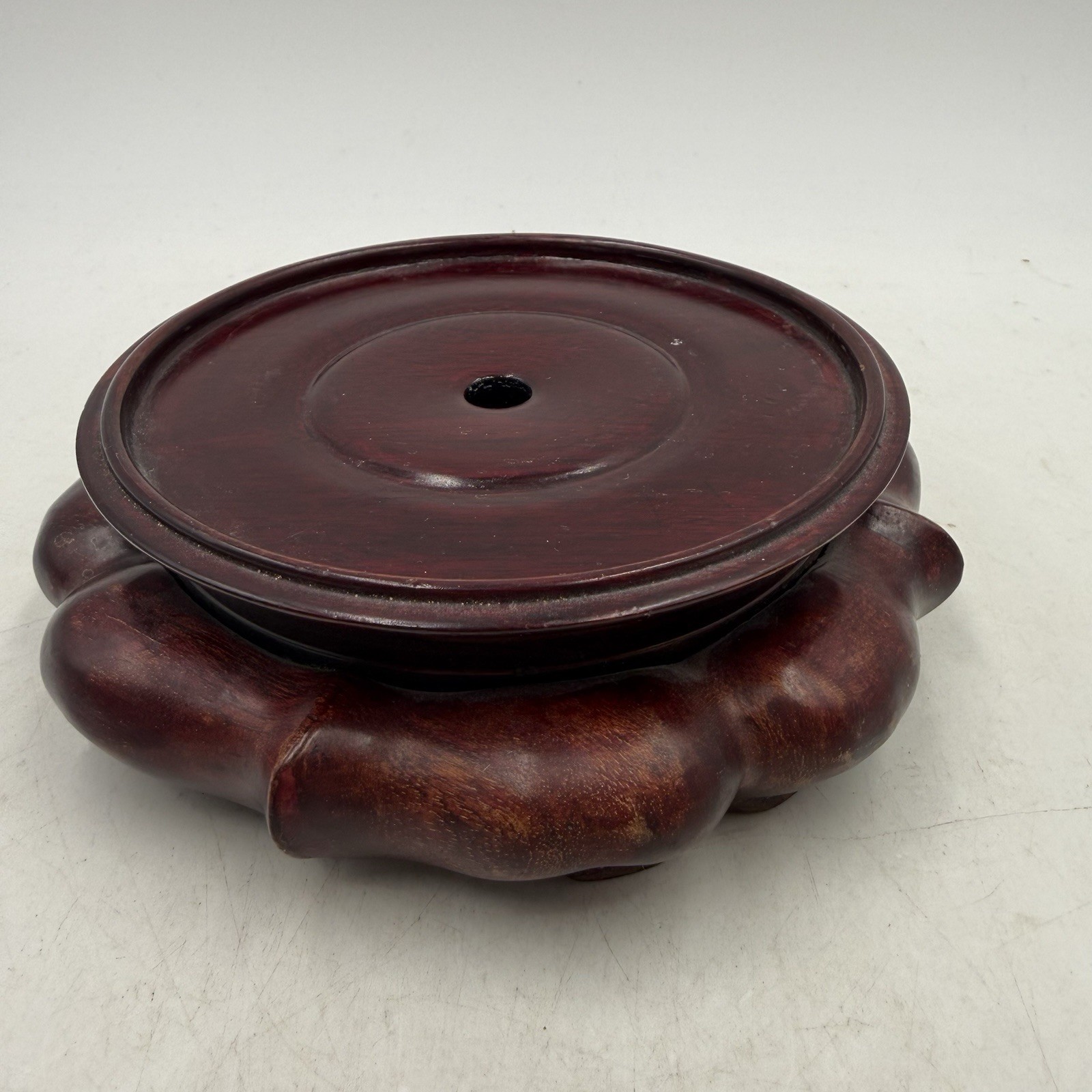 Round Pedestal Display Vase Stand Rosewood Chinese Carving Stable Wooden 4.75”