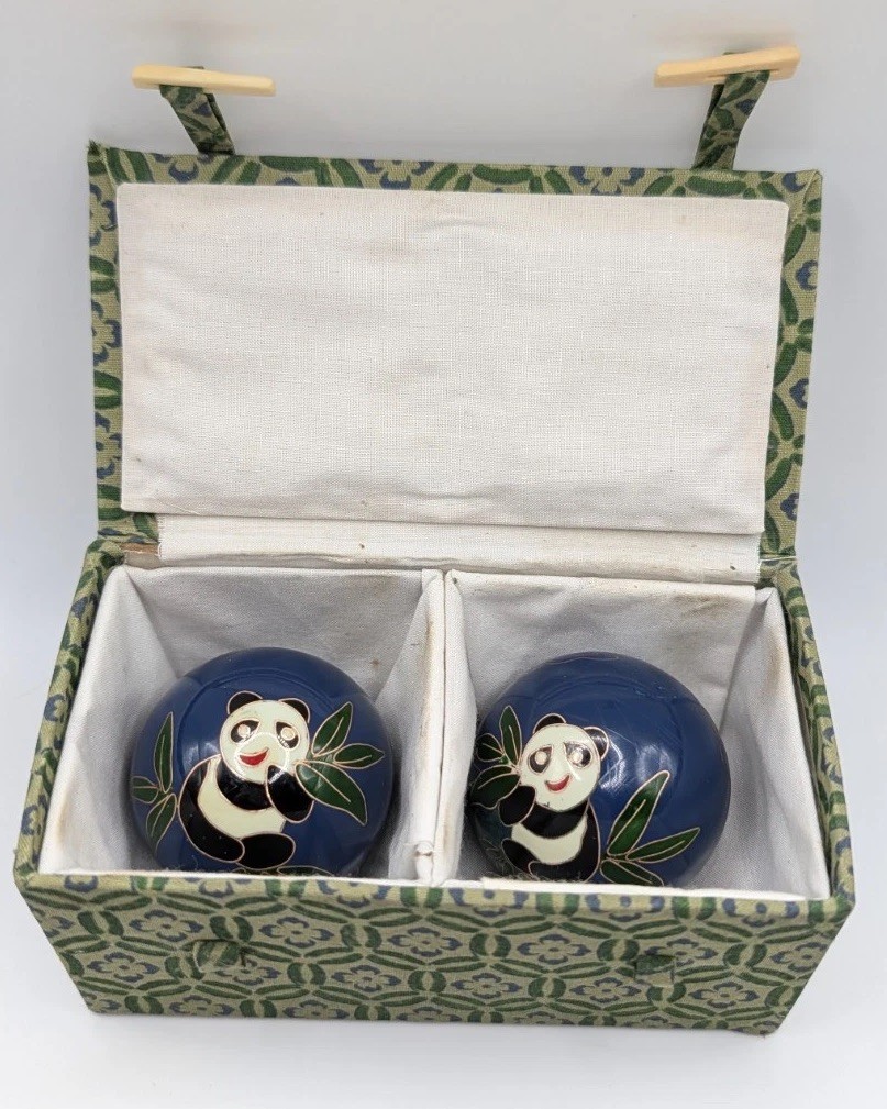 Vintage Chinese Cloisonné Enamel Panda Baoding Balls