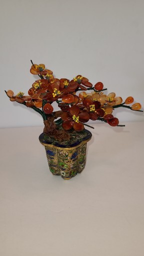 Chinese Gem Stone Art Bonsai Tree Carnelian Cherry Tree Cloisinae Pot 5″x5″
