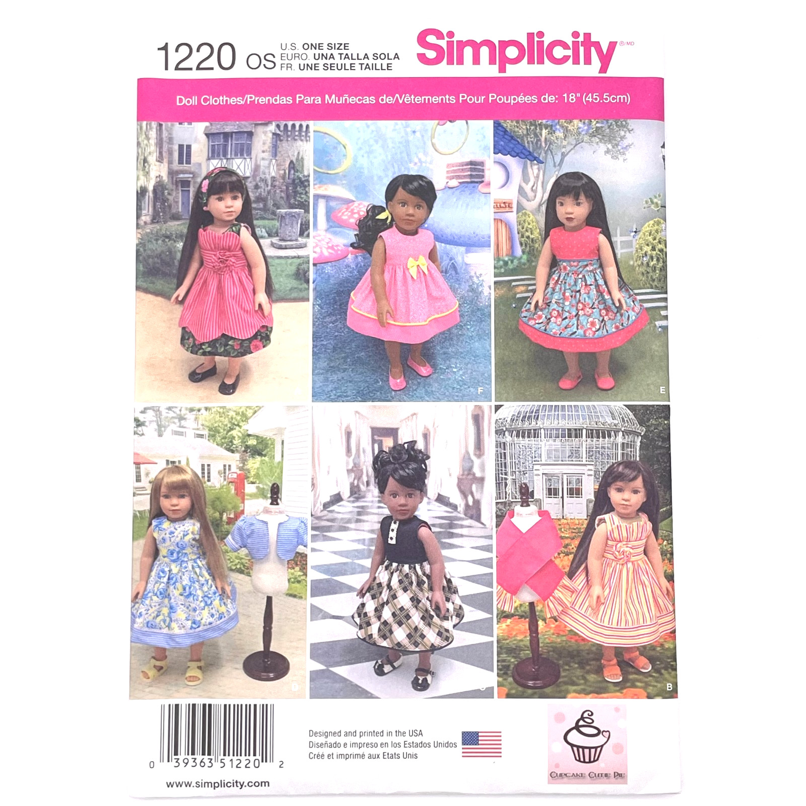 Simplicity 1220 Sewing Pattern 18″ Doll Clothes Tieback Dress Jacket Shawl Uncut