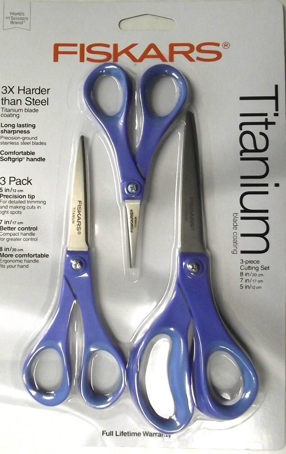 Fiskars 157690-1015 3 Piece Titanium Soft-Grip Scissors 5″ 7″ & 8″