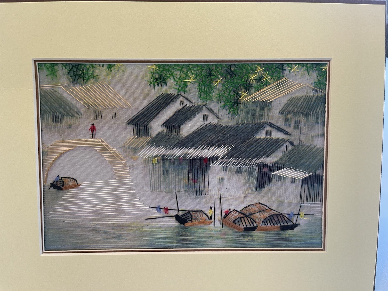 Chinese Silk Tread Art In A 7.5 X 9.5 “ Matt. No Frame. Beautifully Done.