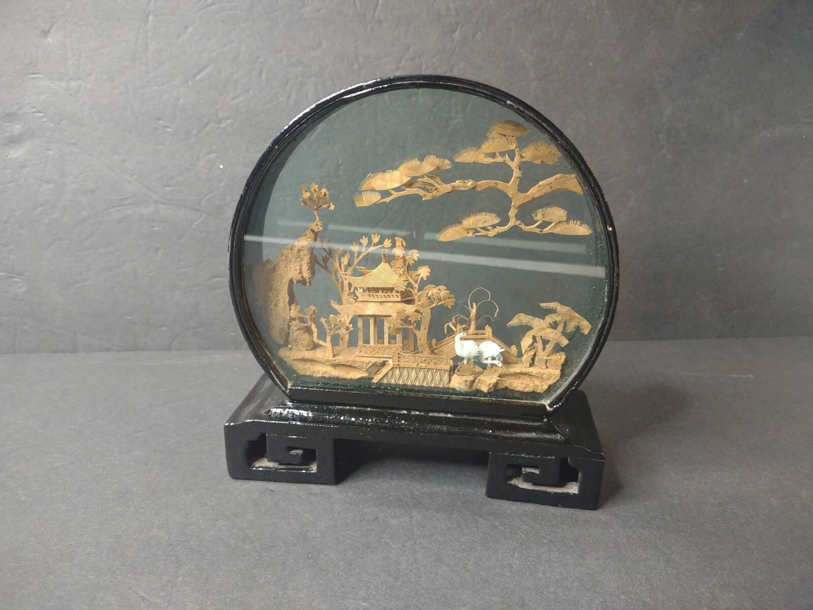Vintage Chinese SAN YOU Diorama Cork Art Pagoda Trees Cranes Archway