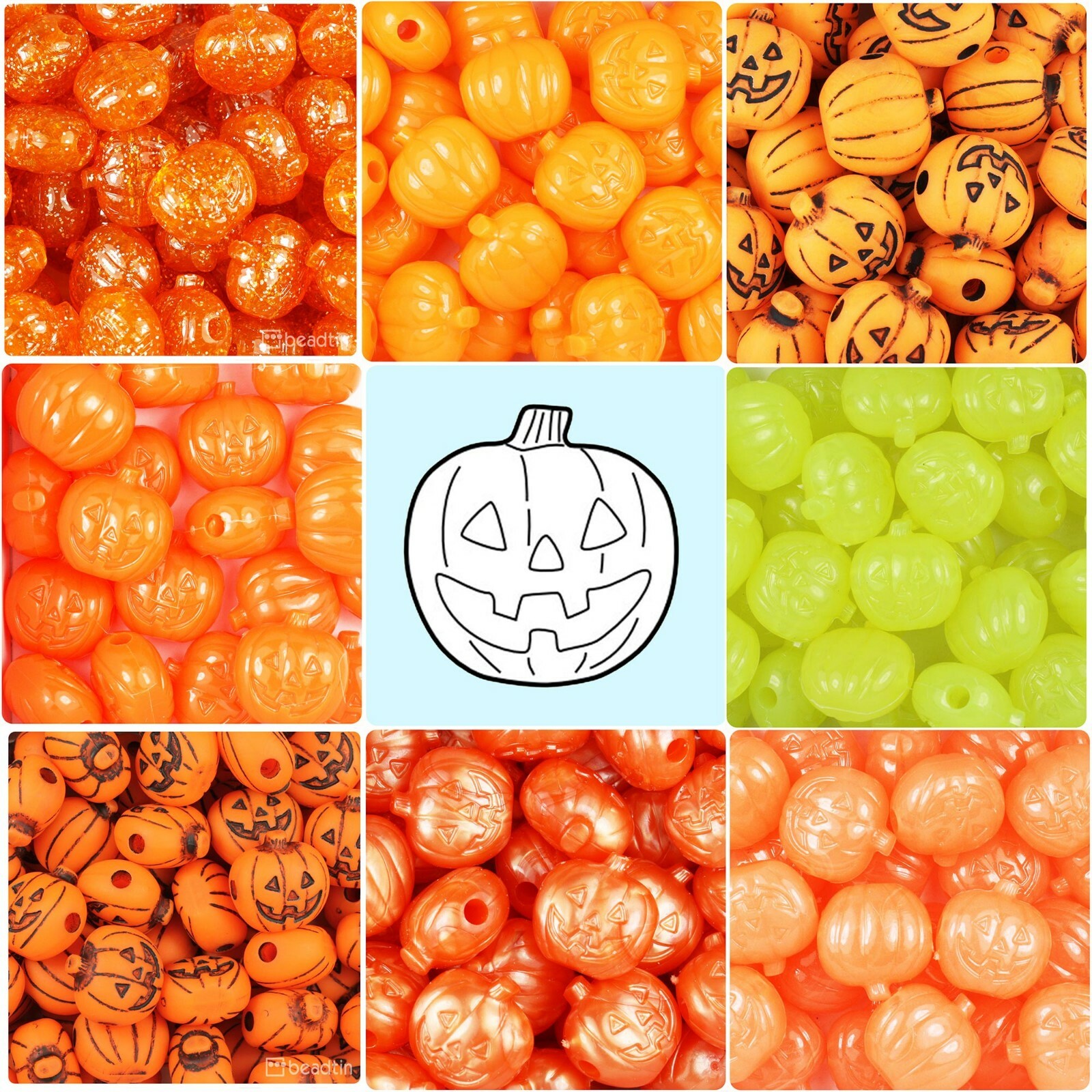 BeadTin 20mm Jack O Lantern / Halloween Pony Beads (24pcs) – Choice of styles
