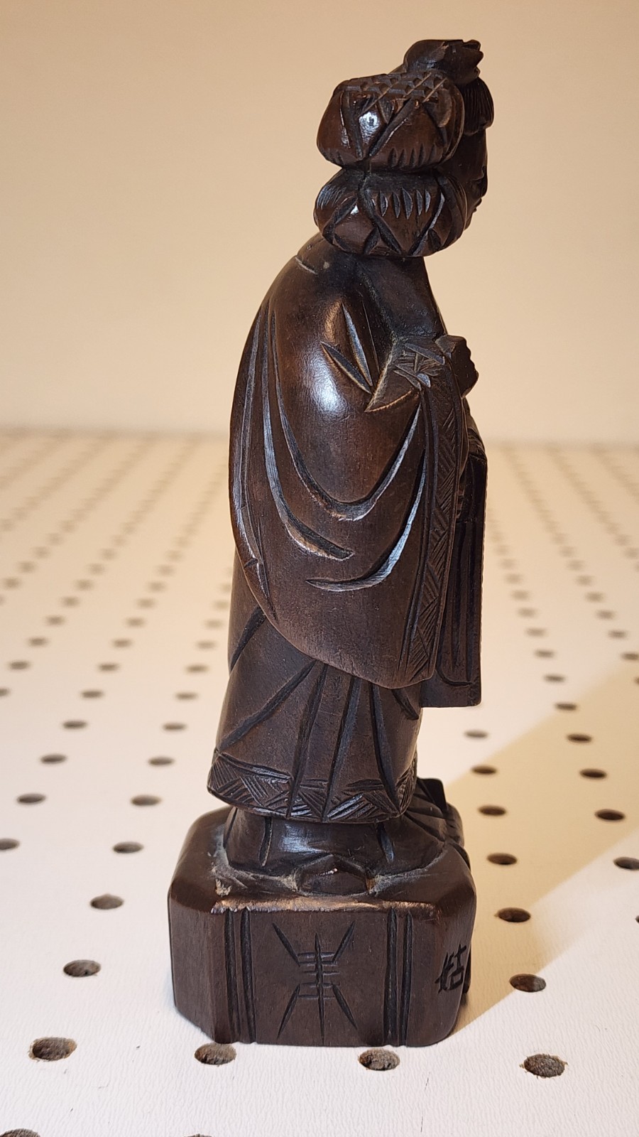 Pair Vintage Chinese Wood Carvings He Xiangu & Zhang Guo Lao Immortals 6″