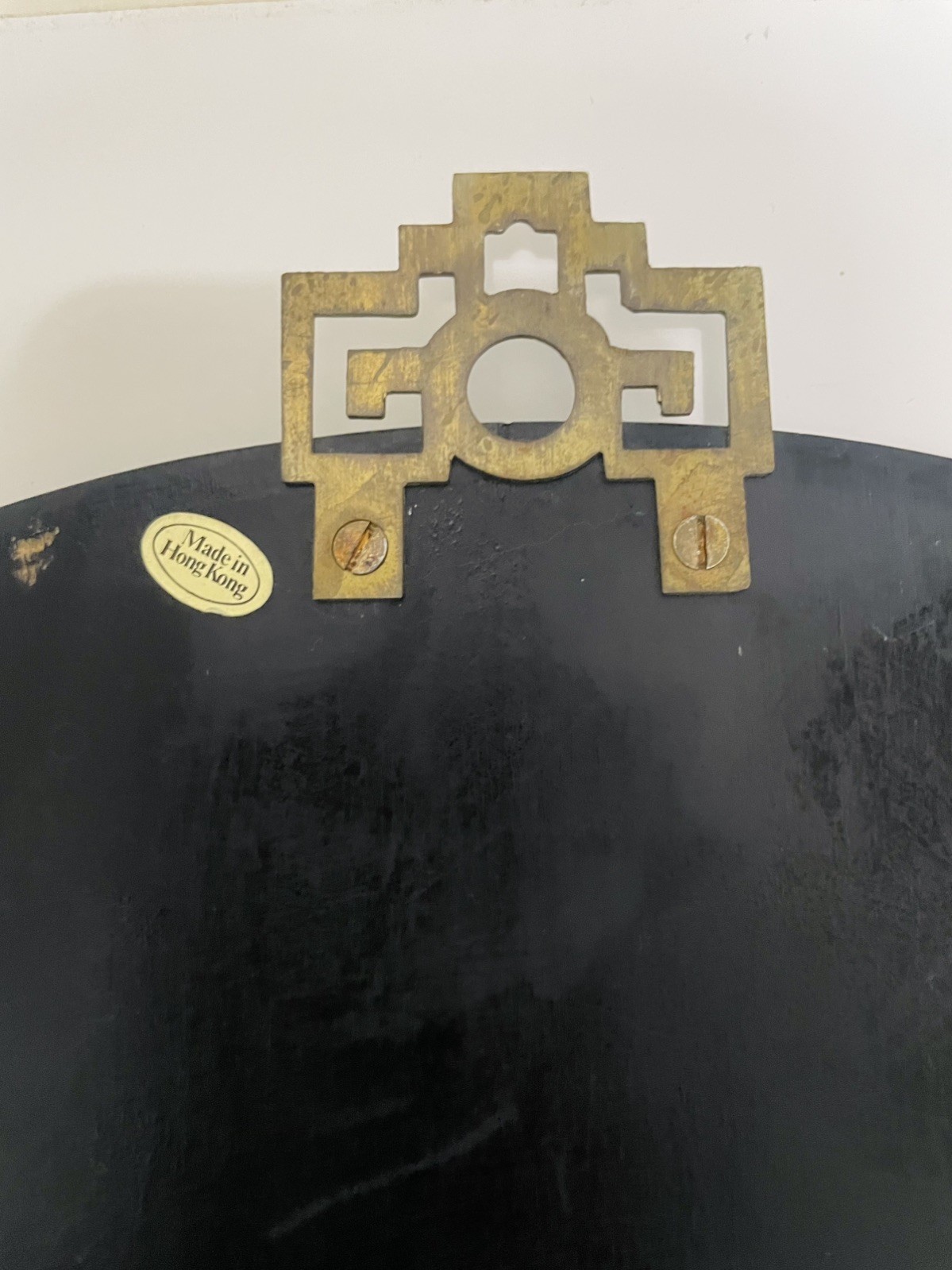 VINTAGE CHINESE Mother of Pearl Wall Plaque- Black- Round- 14″