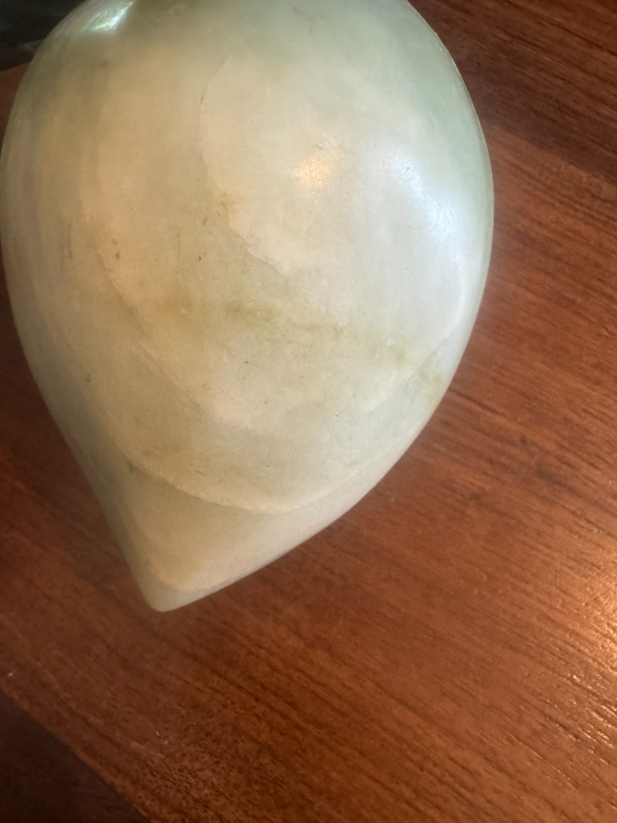 Vtg 5″ Asian Carved Green Jade Peach/Plum with Leaves Hard Stone READ