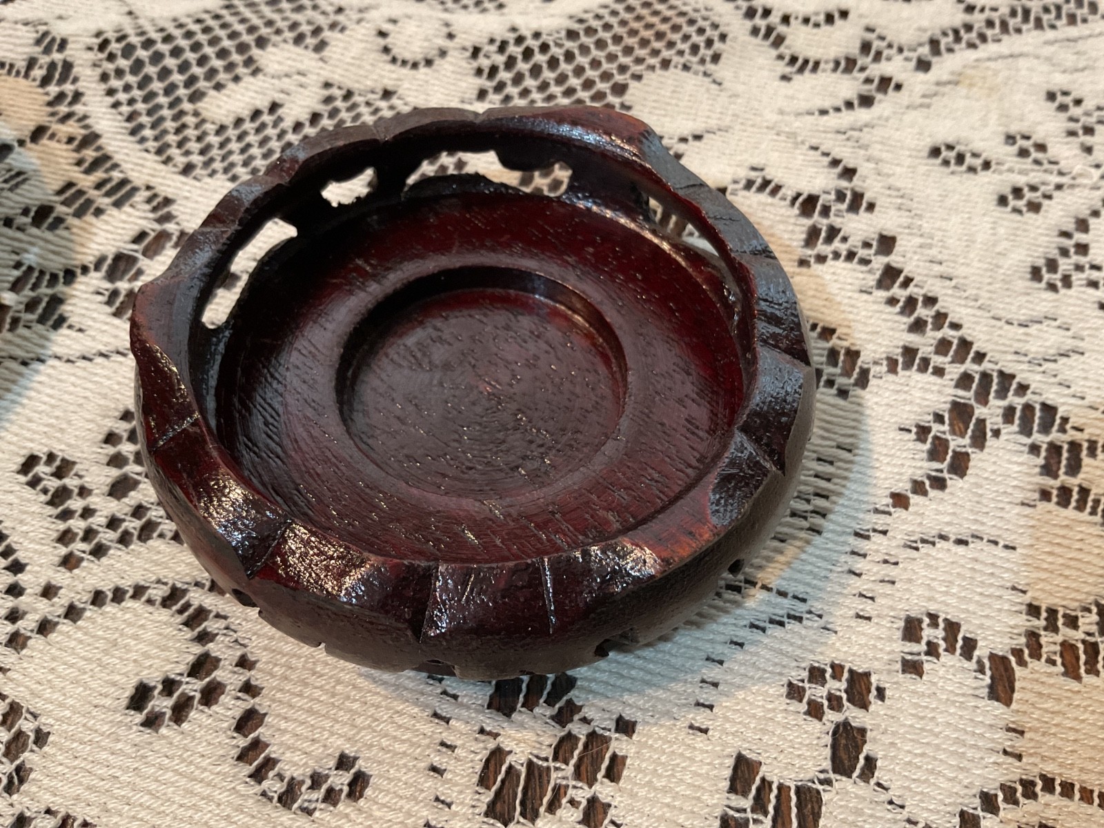 Vintage Chinese Carved Wood Display Stands Black and Brown 4.5 and 3.25”