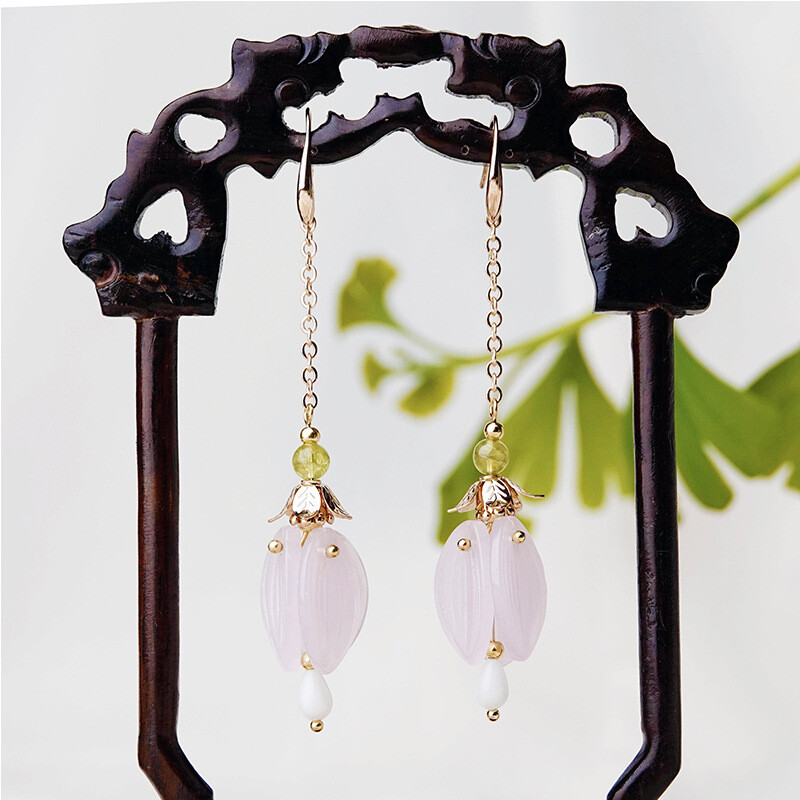 Chinese Coloured Glaze Gild Flower Tibetan Style Fashion Earbob Earrings
