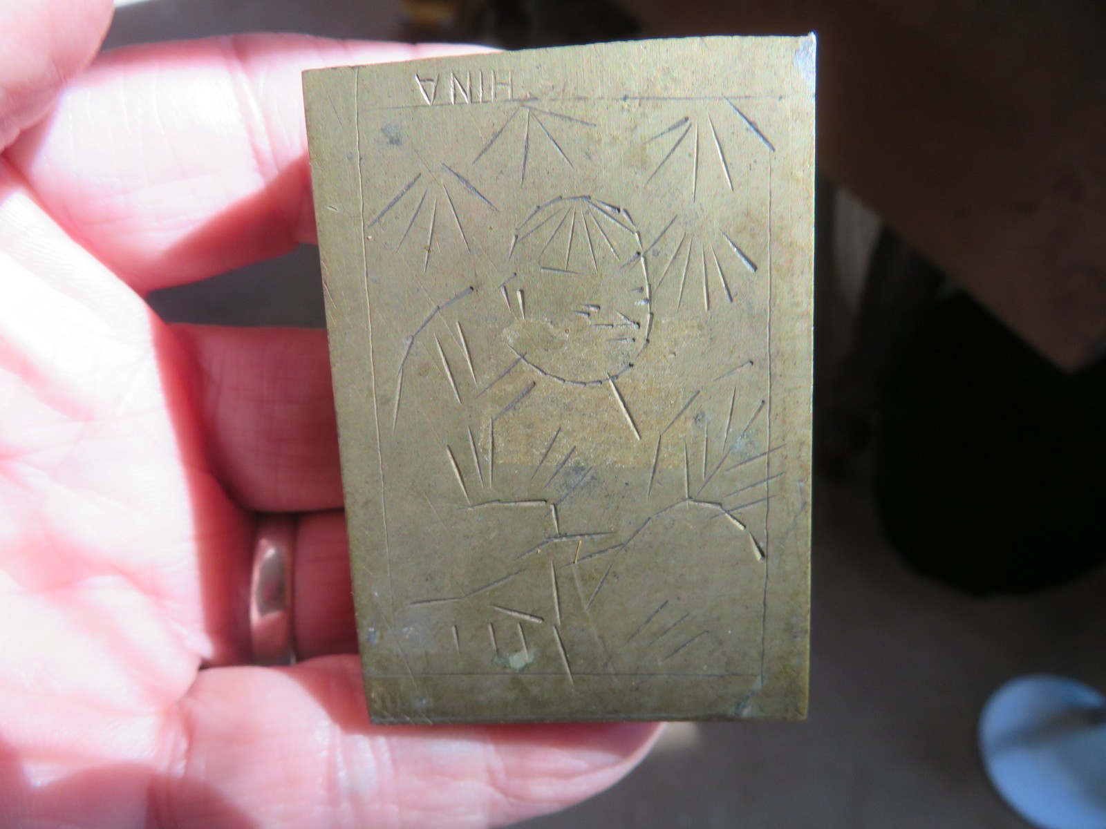 3 vintage Chinese Brass Matchbox Holder, Ashtray, Barrel Match Safe