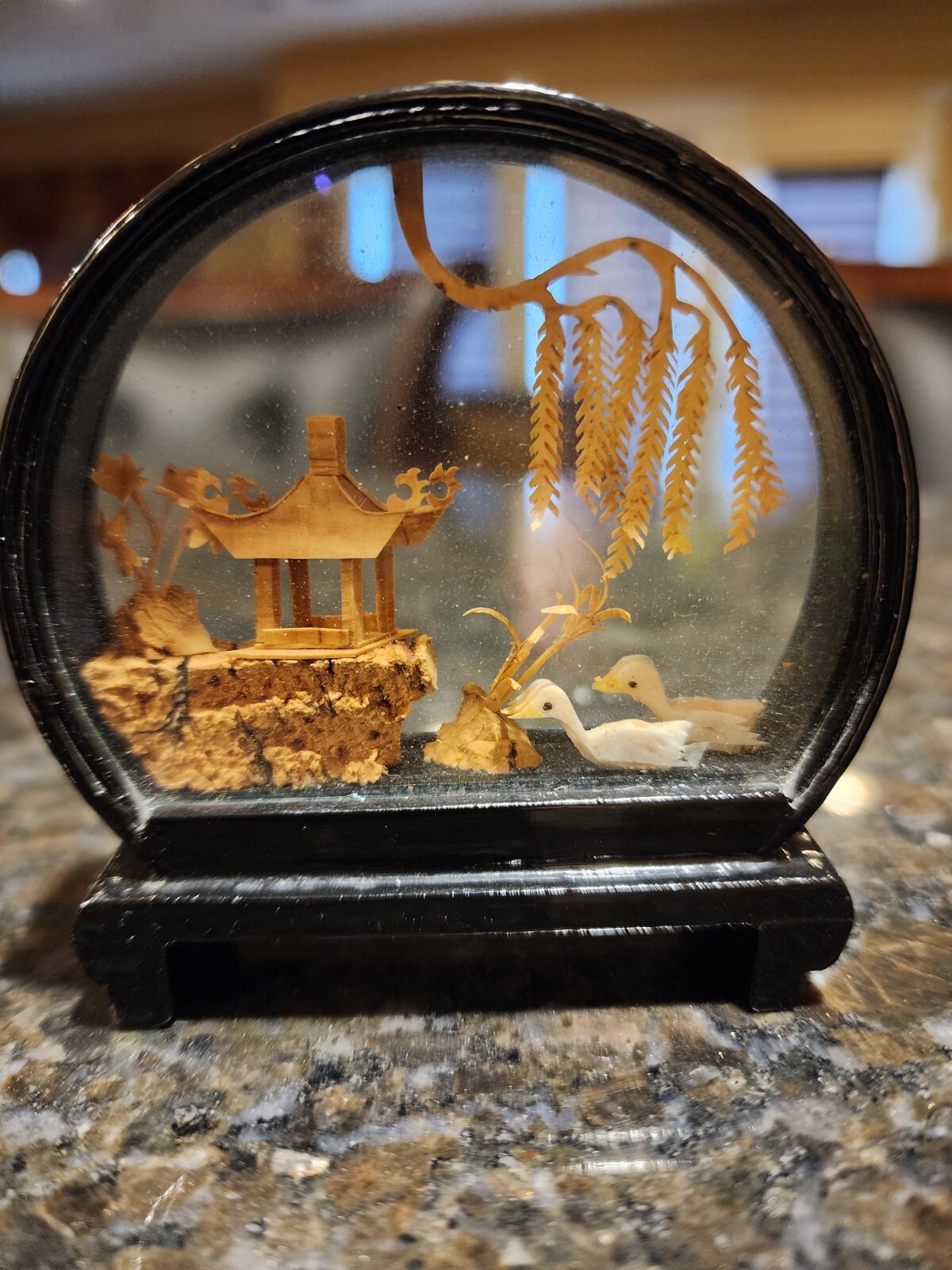 Chinese Cork 3D Carving Pagoda Cranes Diorama Lacquer Frames Lot of 3