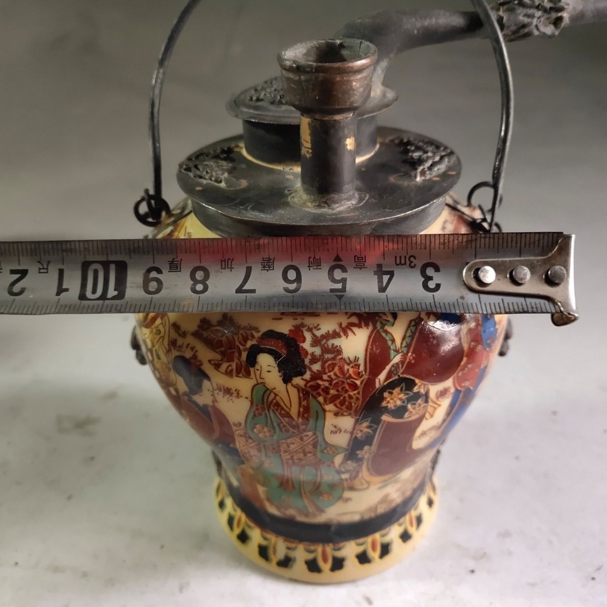 Antique Chinese Pure Copper Ceramic Hookah Hand Painted Figure Collectible