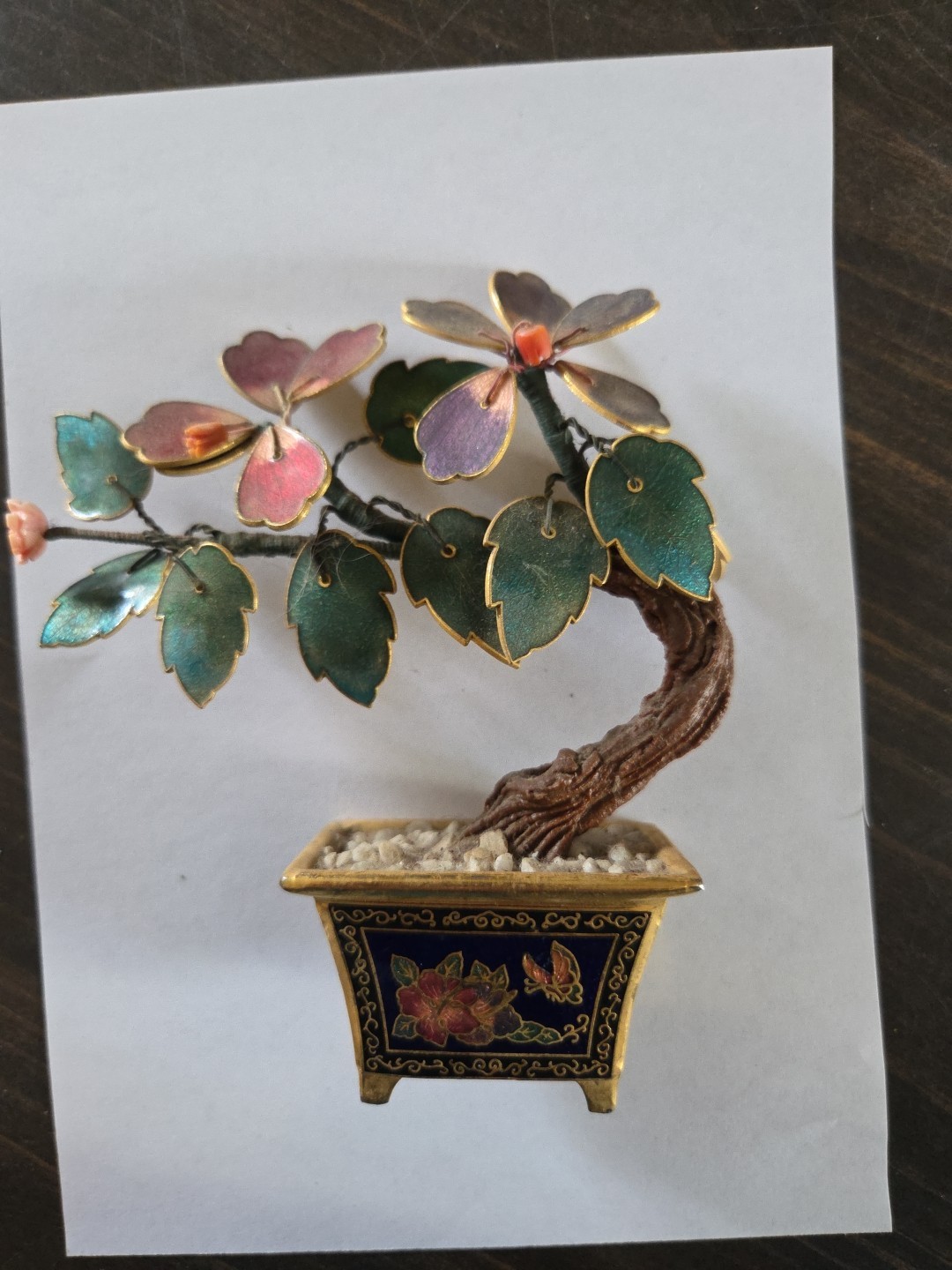 Vintage Small Cloisonne Enameled Bonsai Tree Flower