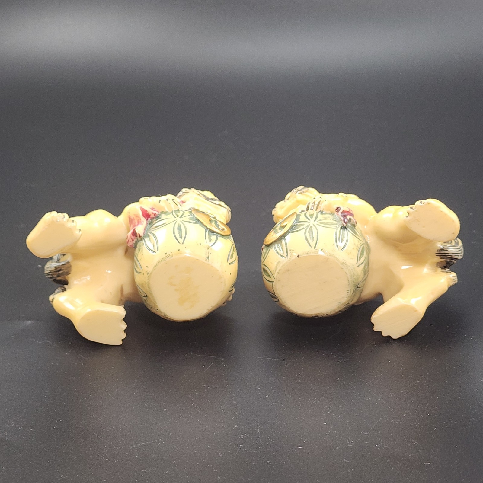 Pair Oriental Foo Fu Dog Figures Khara 2 Lions Vintage 2.5″h X 3″l Resin MCM