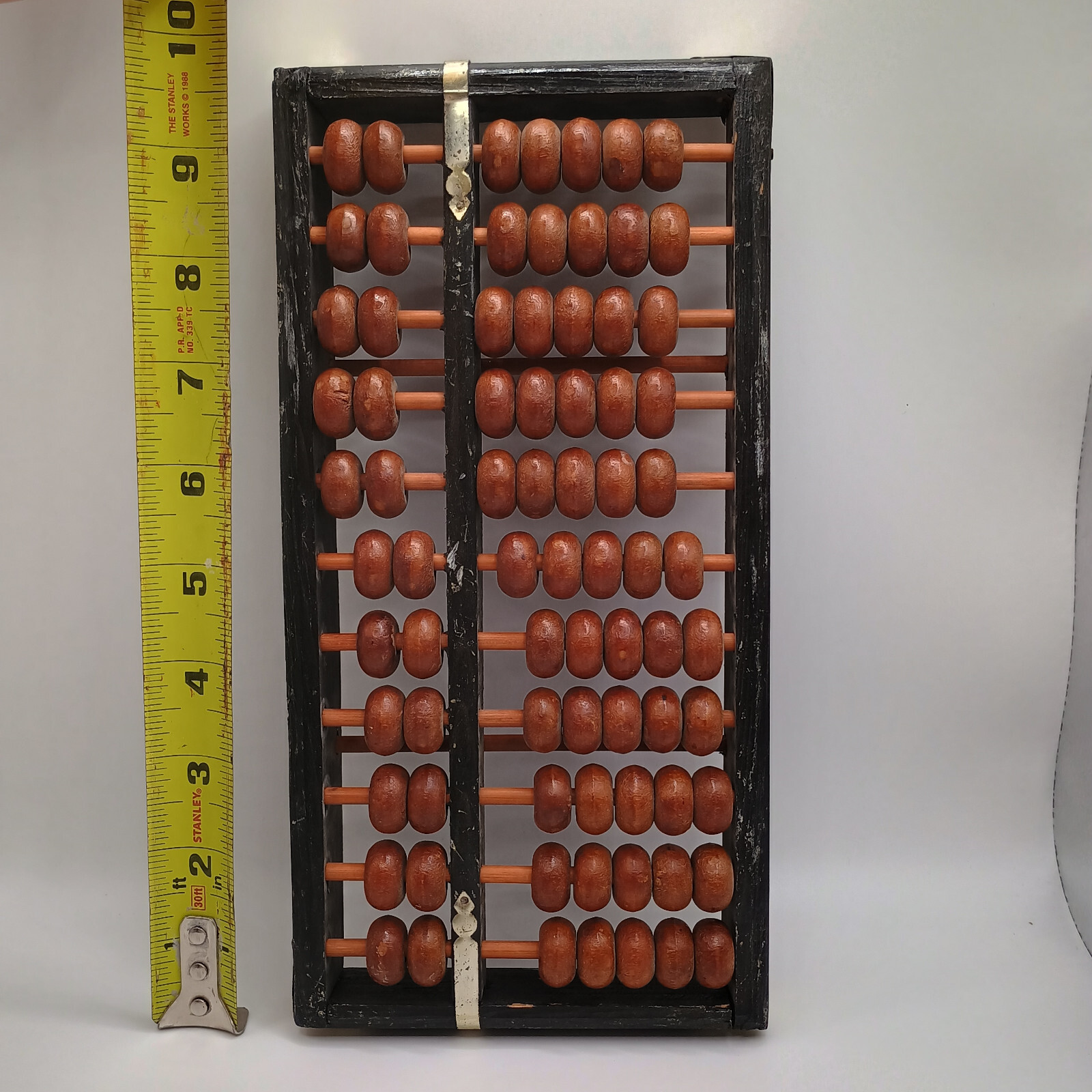 Vintage Chinese Calculator Asian Abacus Black Wood Metal Wooden Beads 10″ x 4.5″