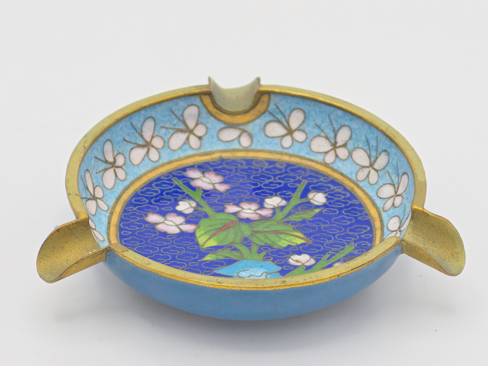 EARLY 20c CHINESE EXPORT CLOISONNE ENAMEL TRINKET DISH ASHTRAY ~ 3.75″