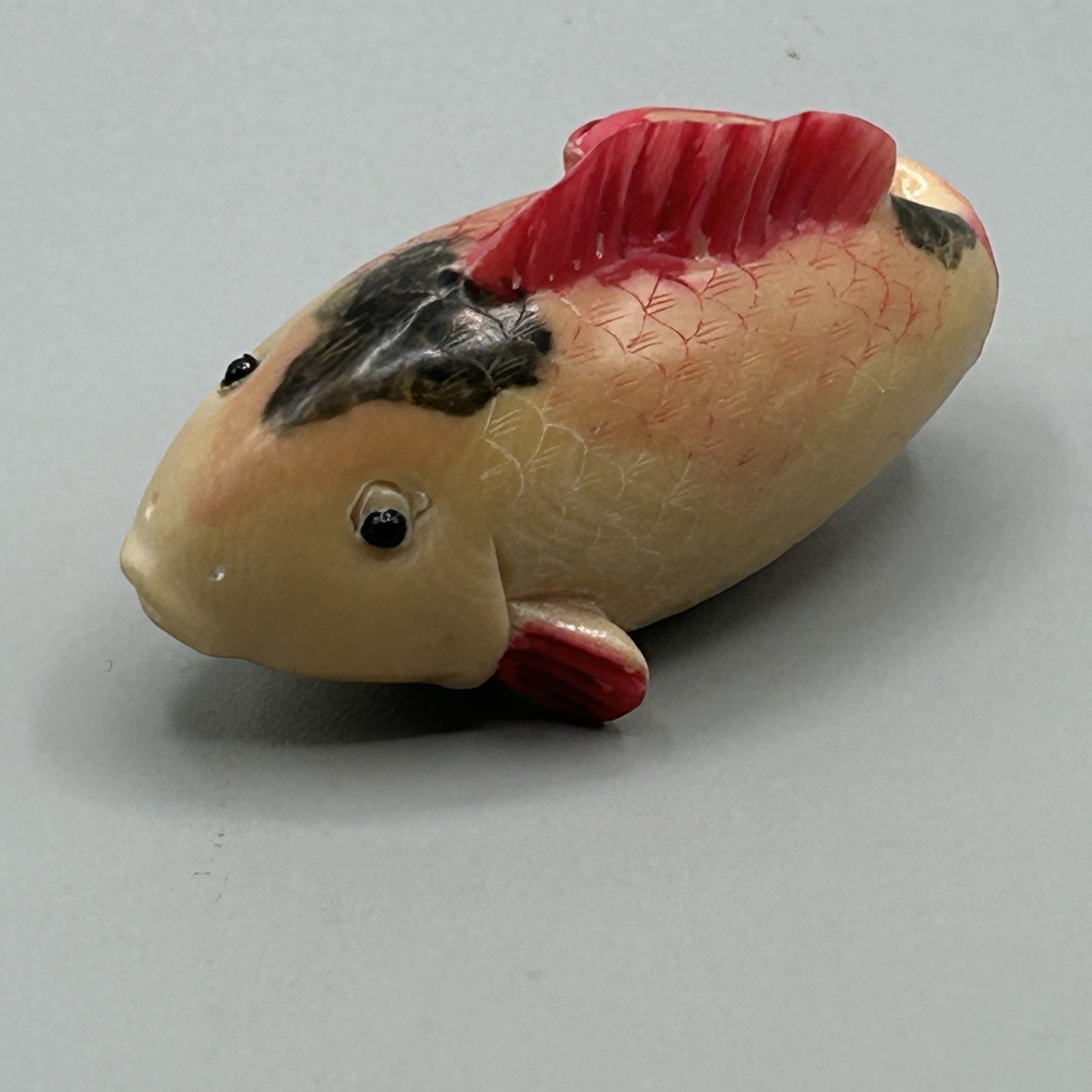 Hand Carved and Painted TAGUA NUT KOI or CARP from Hong Kong Rare Vintage