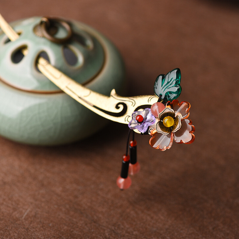 Chinese Coloured Glaze/Agate/Alloy Tibetan Style Exquisite Fashion Hairpin