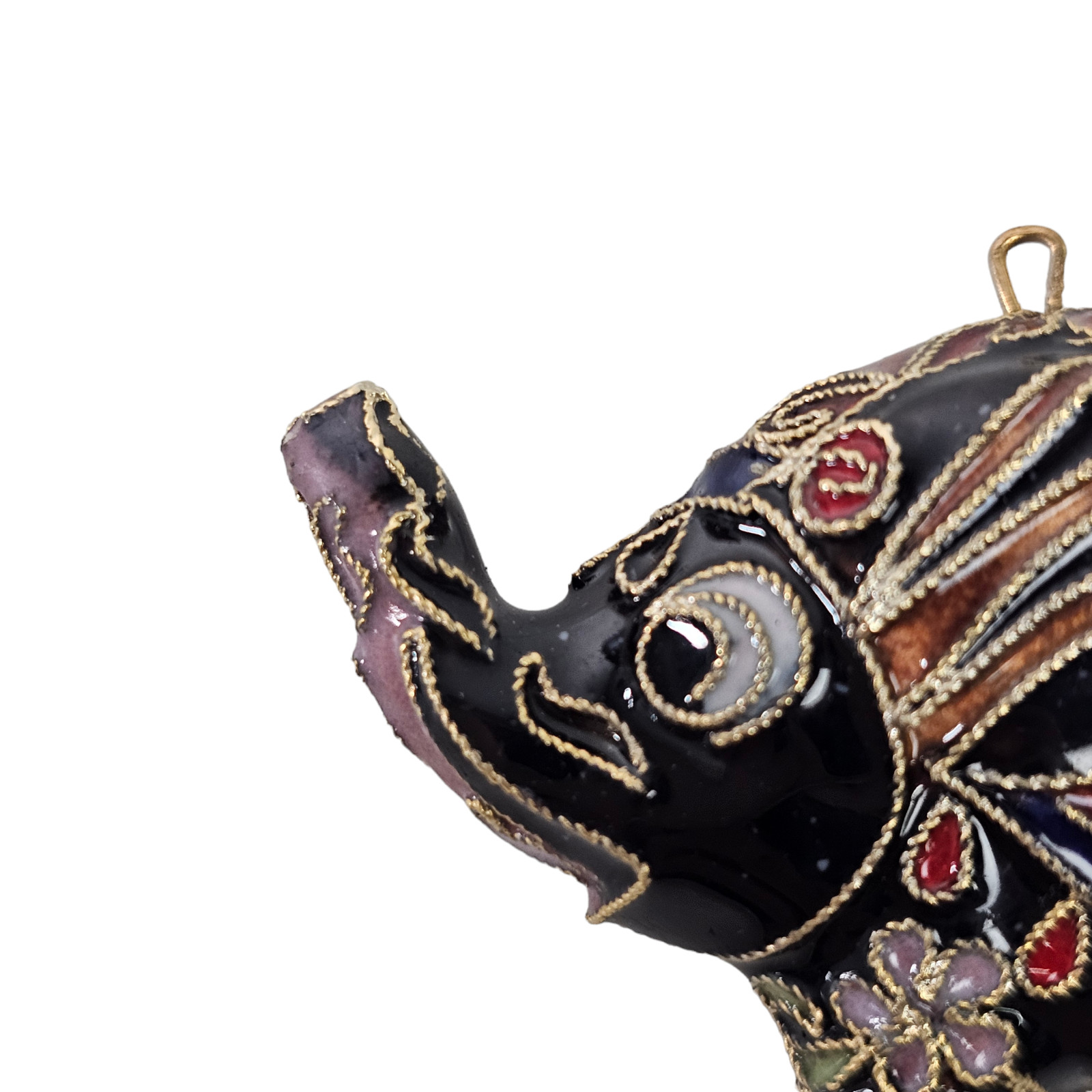 Vintage Cloisonné Elephant Necklace Pendant Enameled Black 2″L China
