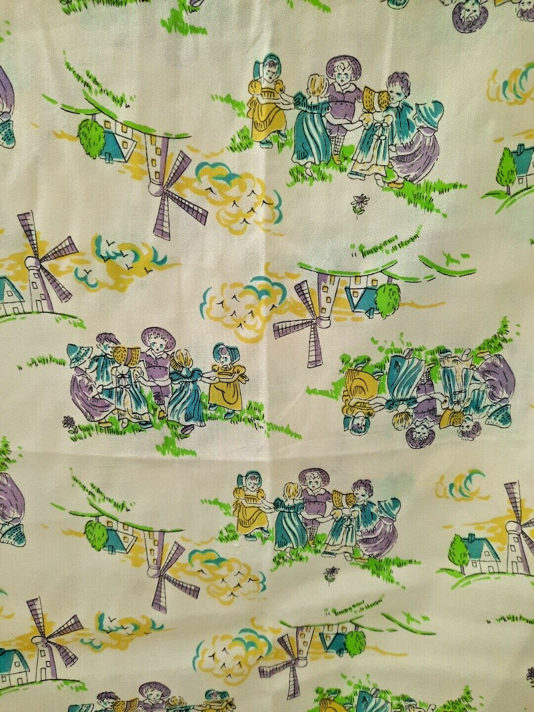 VTG Juvenile Novelty Print Pale Yellow & Pastel Print Children Windmills 33″x44″