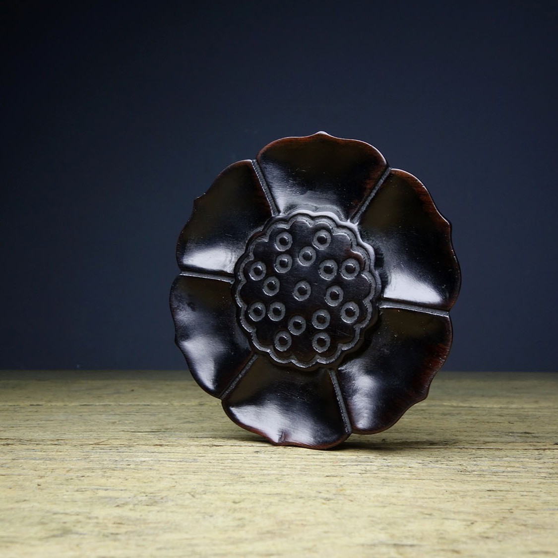 Vintage Hand Carved Sandalwood Lotus Tea Coaster Cup Mat Table Pad Decor 8.5cm