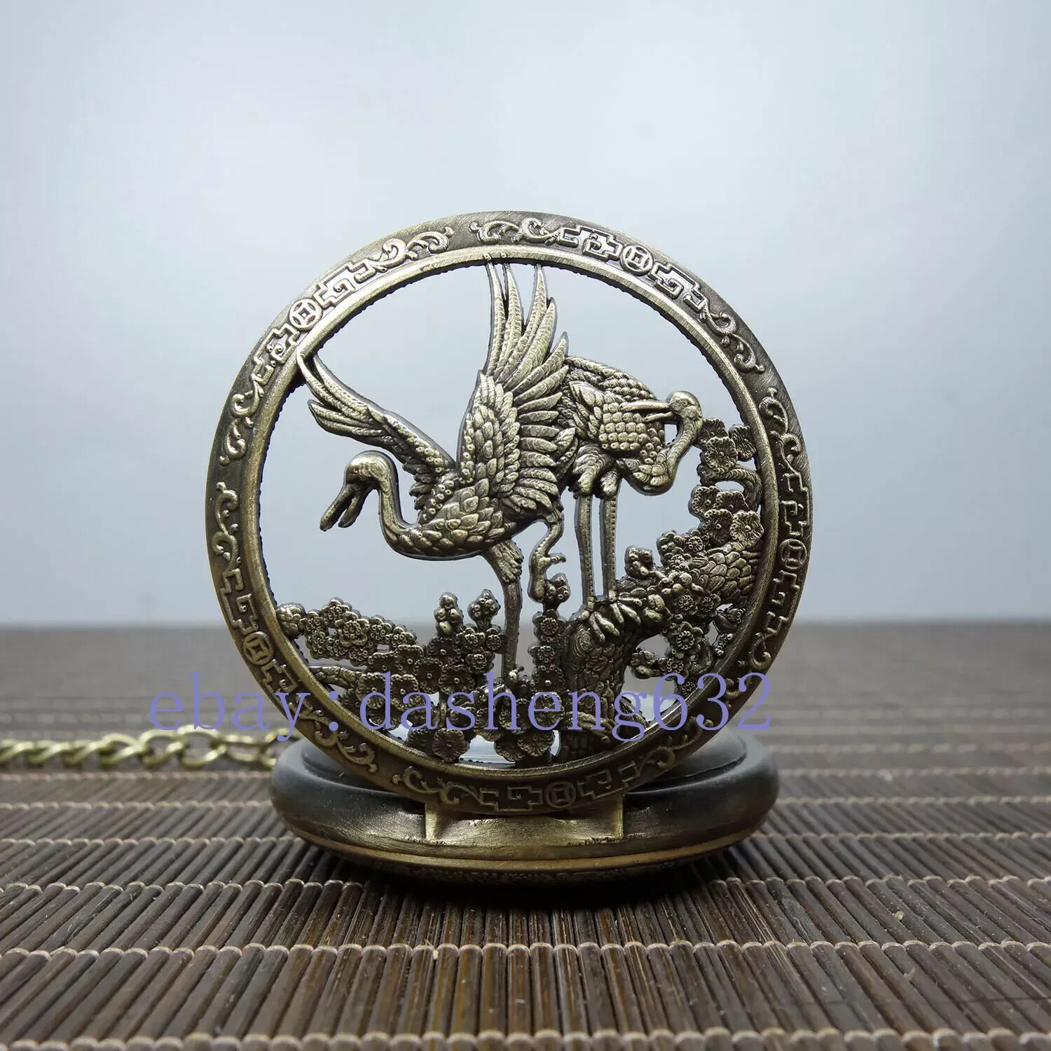 Mechanical Clock Horologe Alloy Crane Single Open Mechanical Pocket Watch
