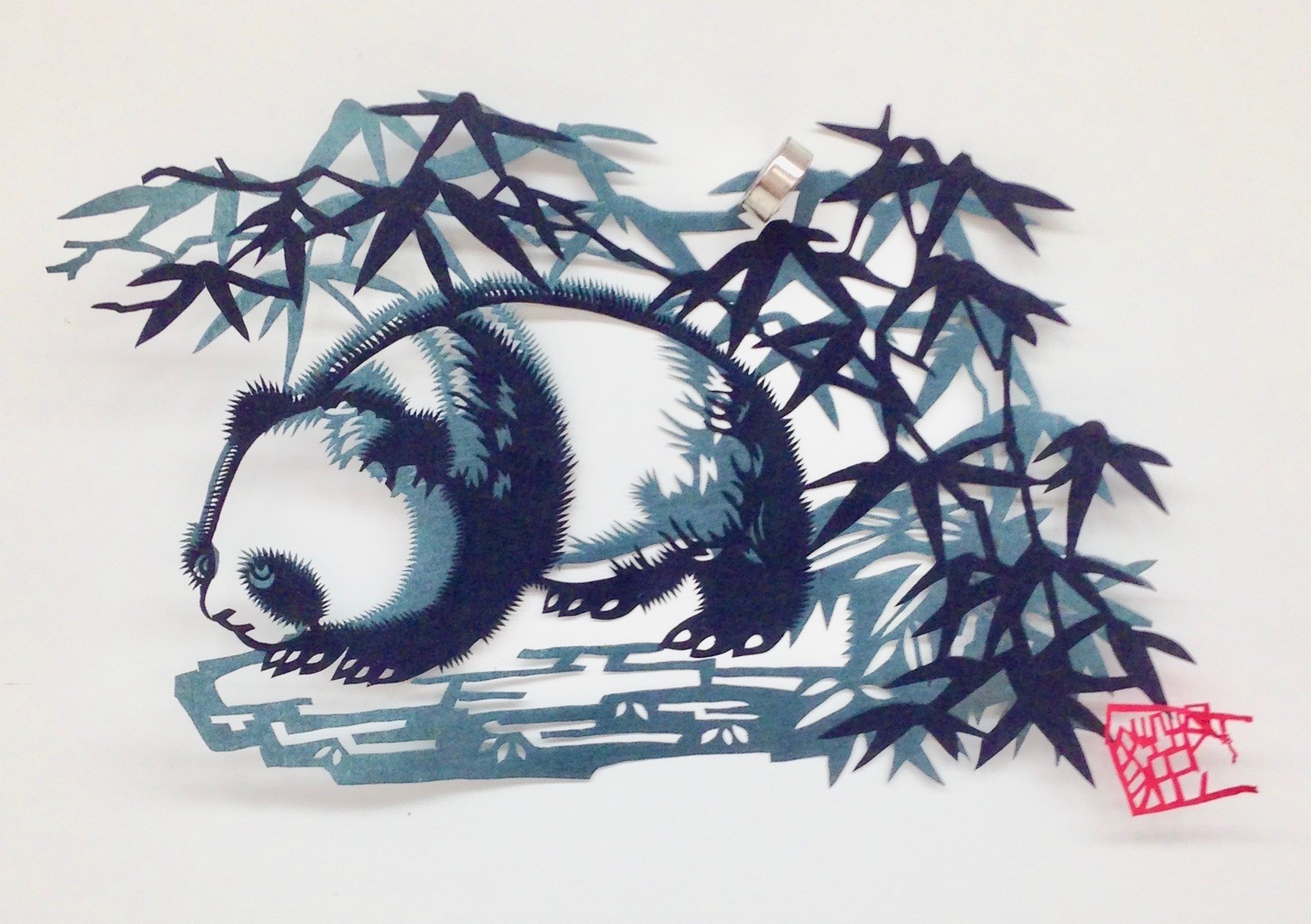 Vtg Set of TWO (2) Jianzhi Paper Cutting Art Chinese Paper Pandas – Framed 4×6″