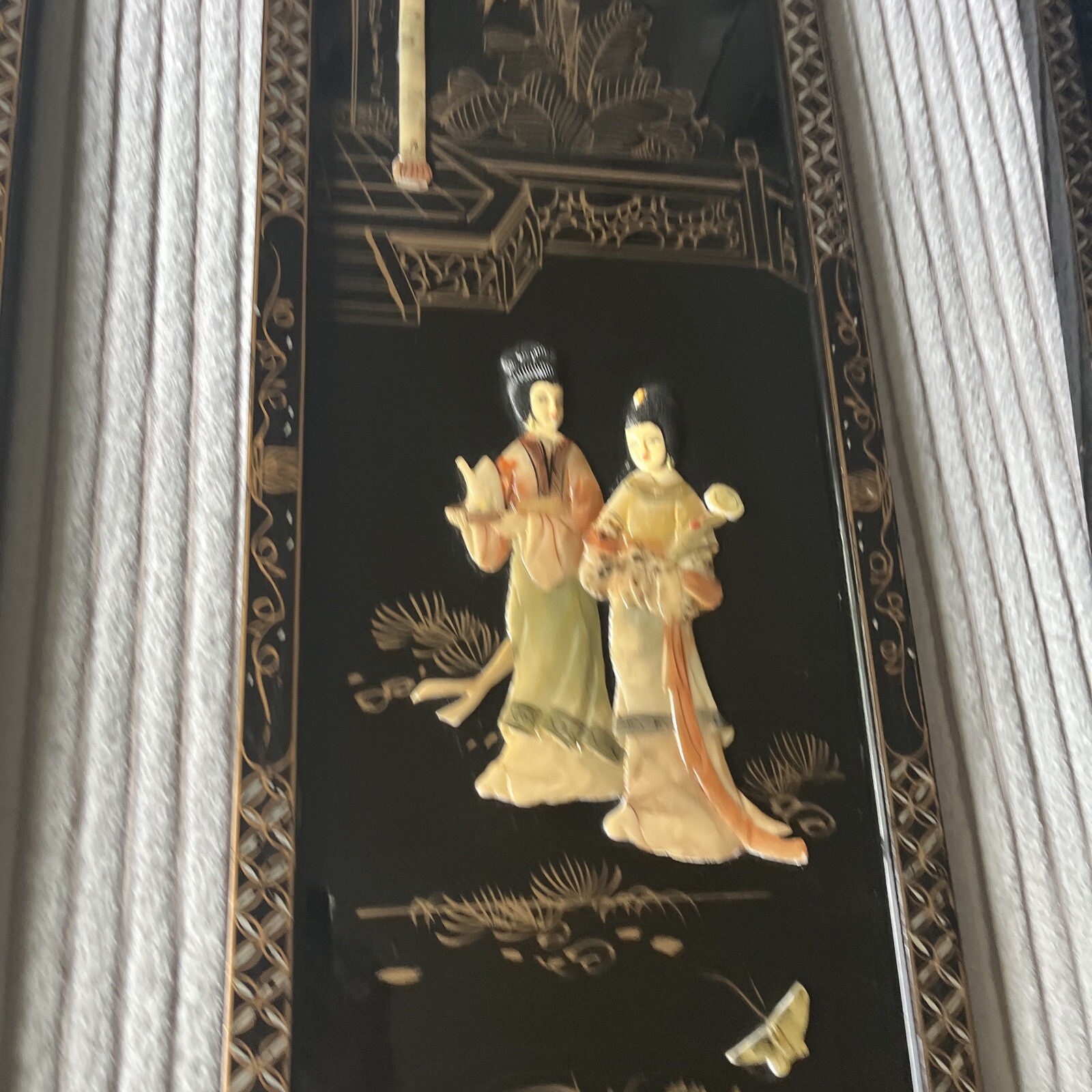 4 Asian/Oriental Hanging Wall Panels Mother Of Pearl Black Lacquer 36”X12” (READ