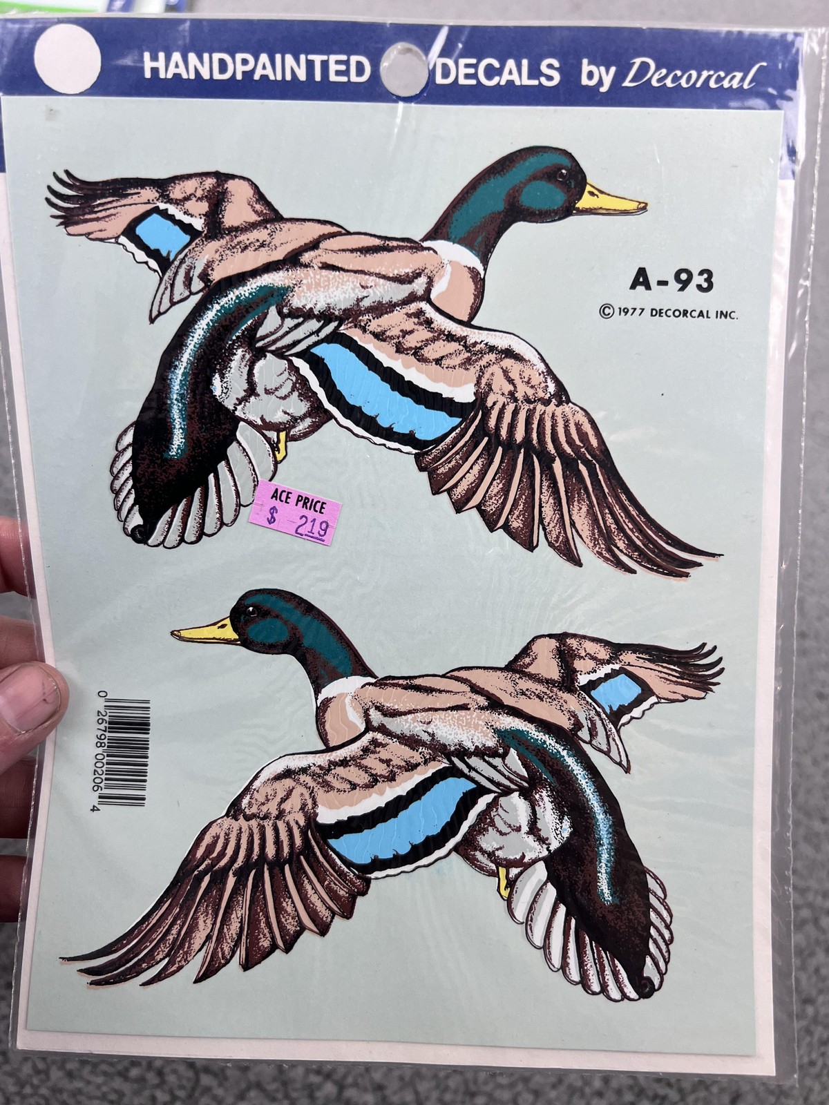 Vintage 1977 Decorcal A-93 Mallard Duck Transfer Film Decals Multicolor 2pc