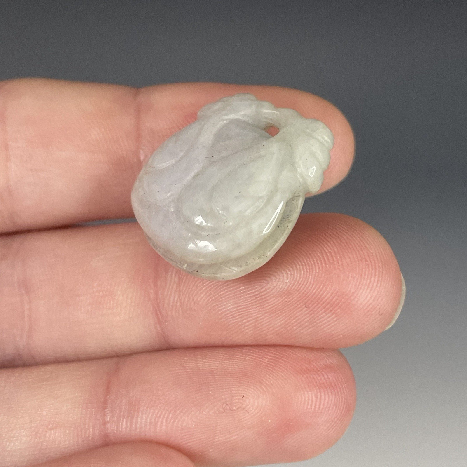 20th C. Chinese Hand Carved Jade Netsuke Pendant w/ Slit Jewelry Asian Art