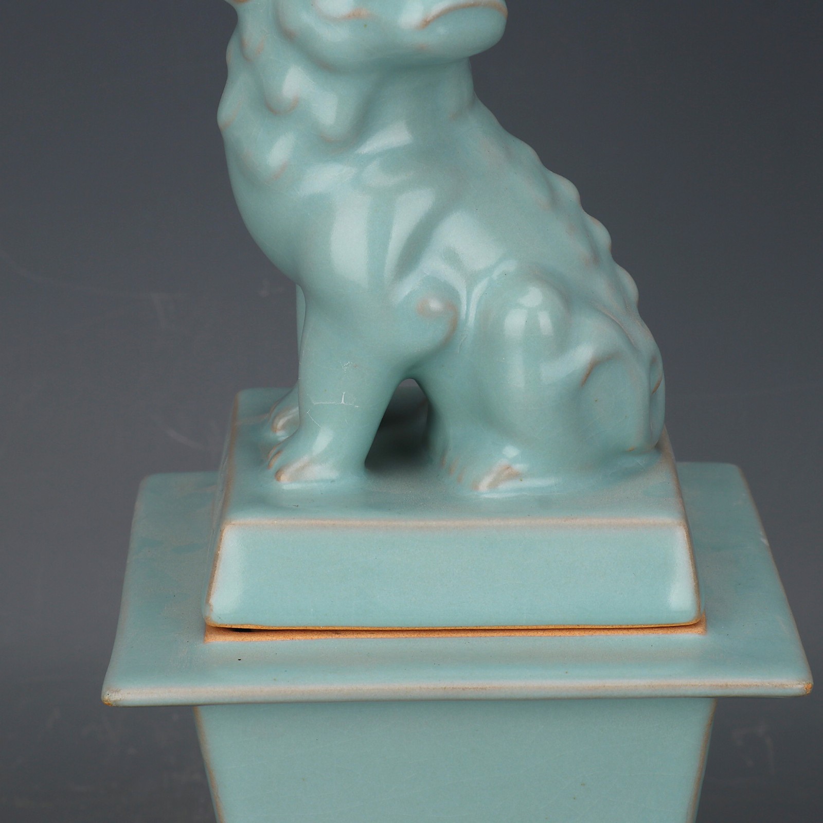11.4″ China Song Ruyao Blue-green Glaze Porcelain Animal Lion Incense Burner