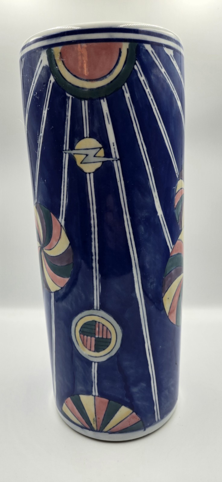 Chinese Chinoiserie Vase with Abstract Geometric Motifs Hand Painted 14 In Ht