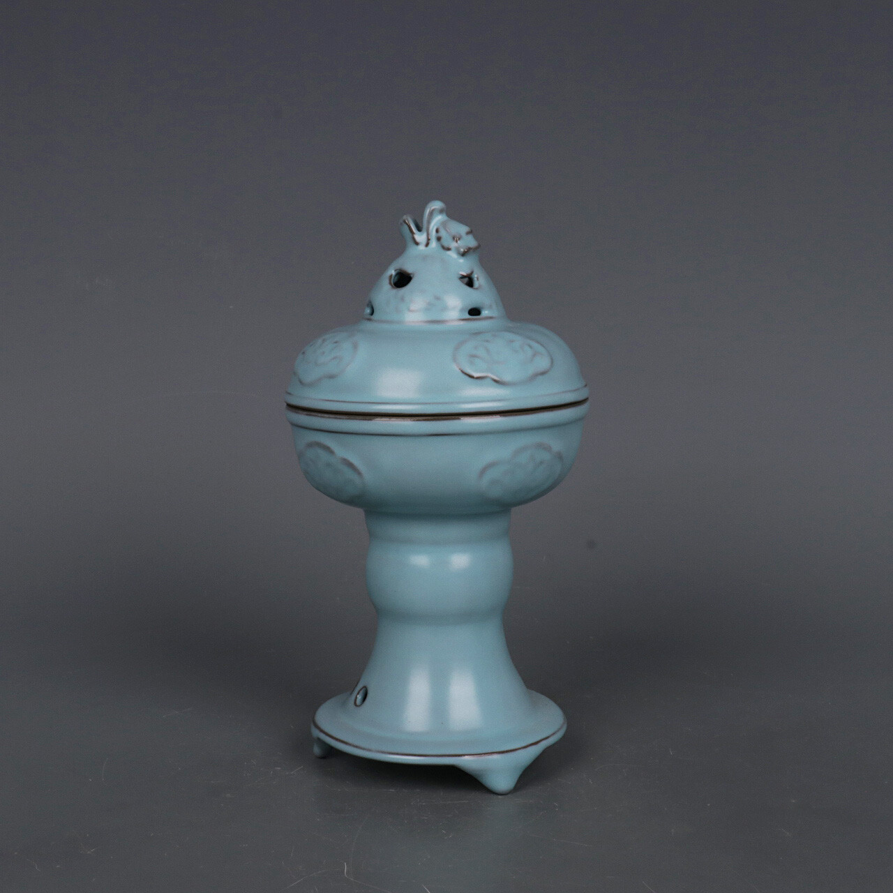 7.5″ Good Chinese Song Porcelain Ru Kiln Animal Foo Fu Dog Lion Incense Burner