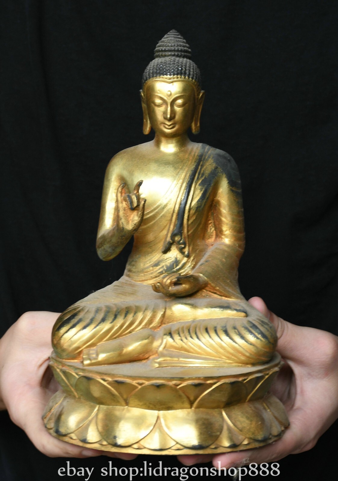 8.4″ Old Chinese Copper Gilt Buddhism Shakyamuni Amitabha Buddha Statue