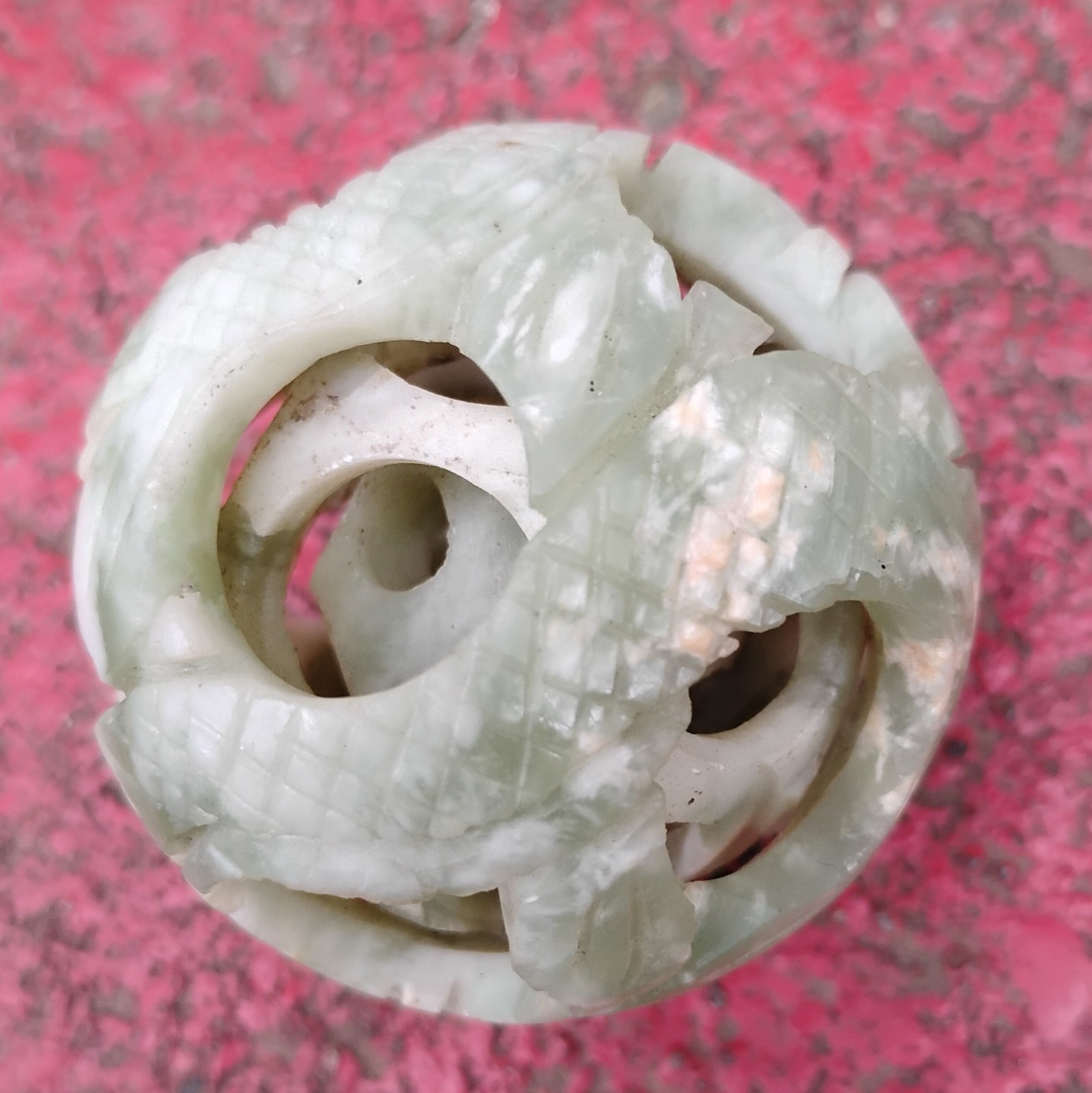 Vintage Chinese Carved Jade Stone Puzzle Ball Sphere 4-Layers Deep 2”
