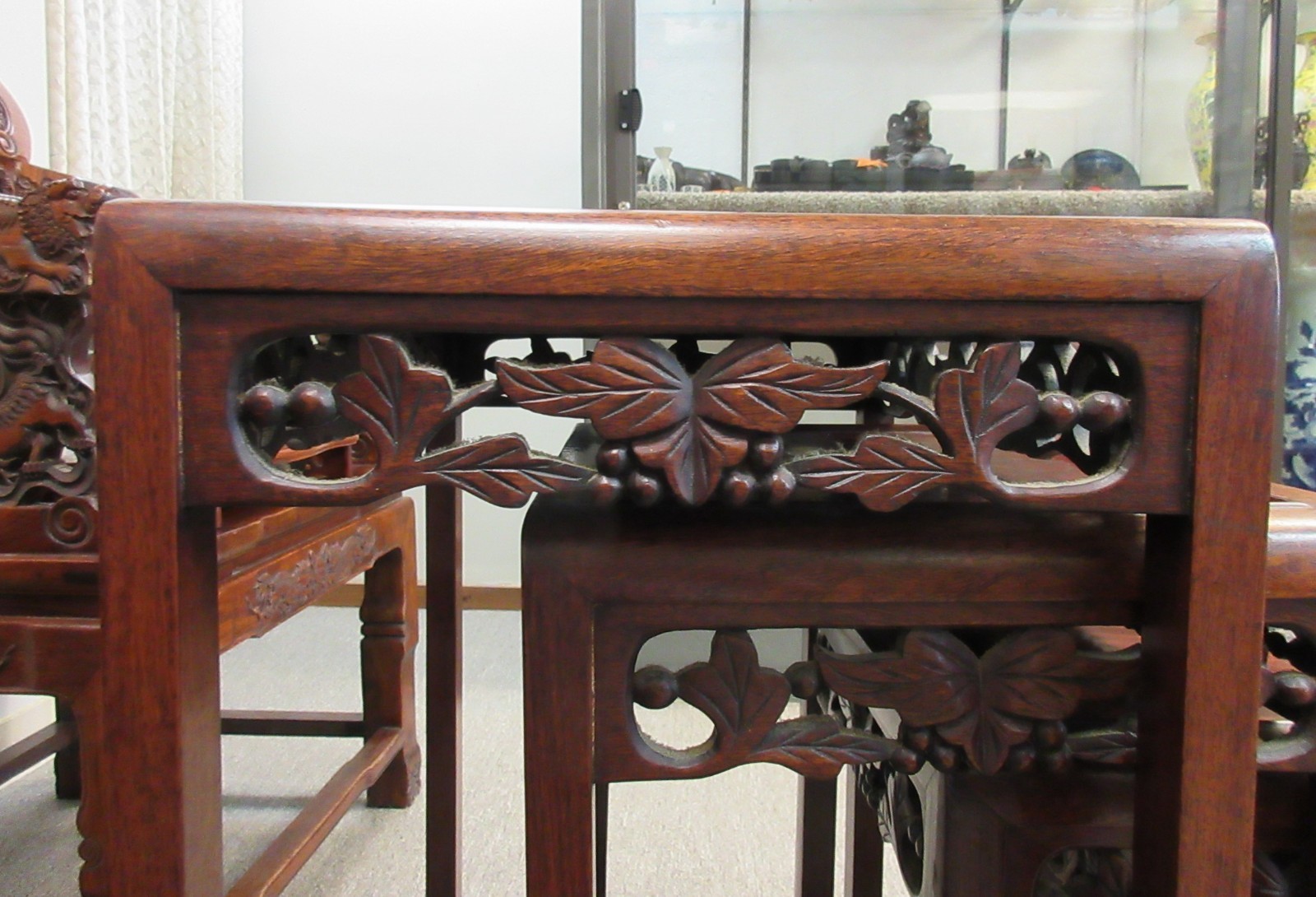 Chinese solid wood carved openwork four-piece flower stand set