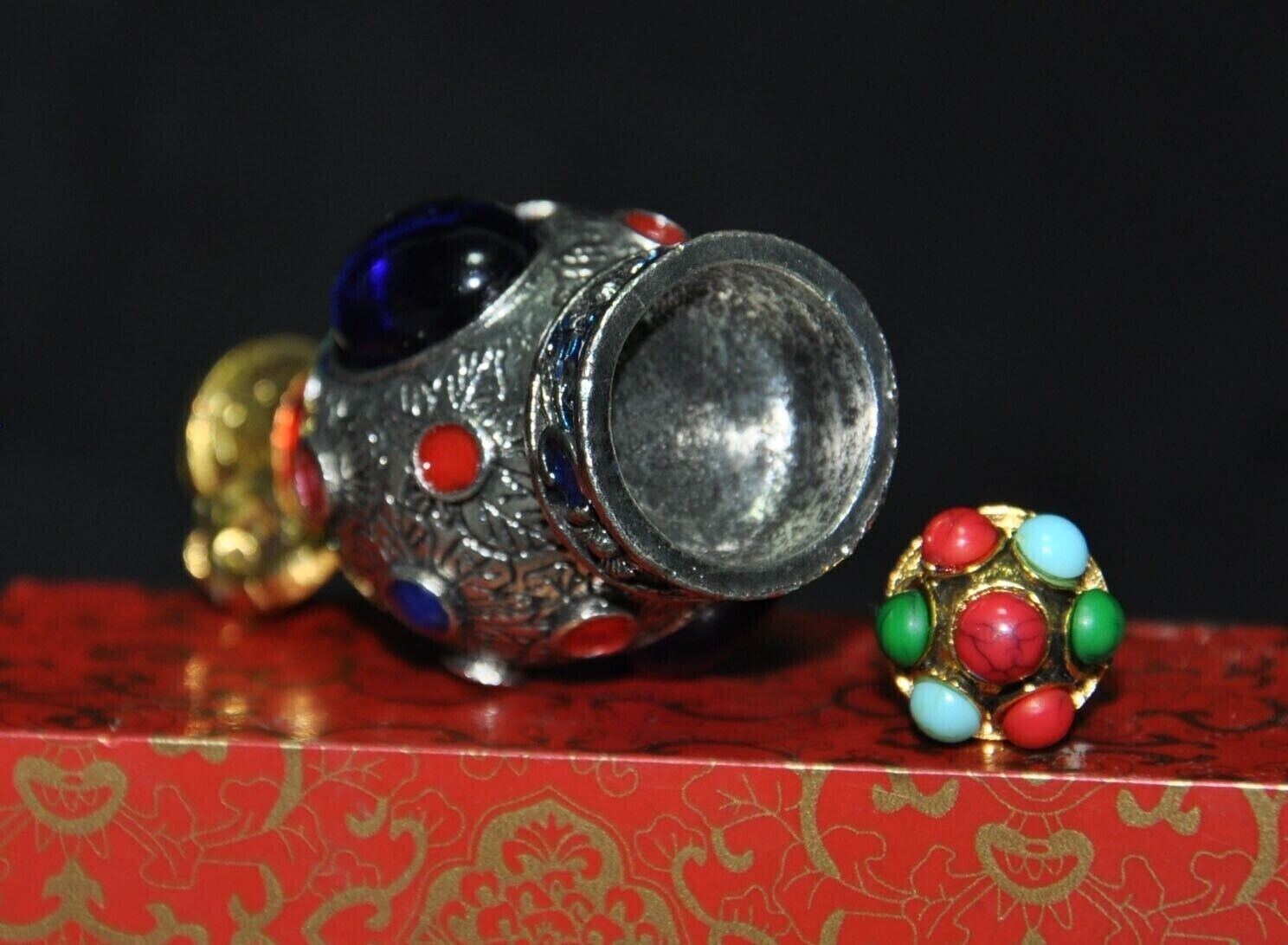 Chinese Bronze Tibetan Silver Cloisonne Gem Animal Elephant Trunk Snuff Bottle