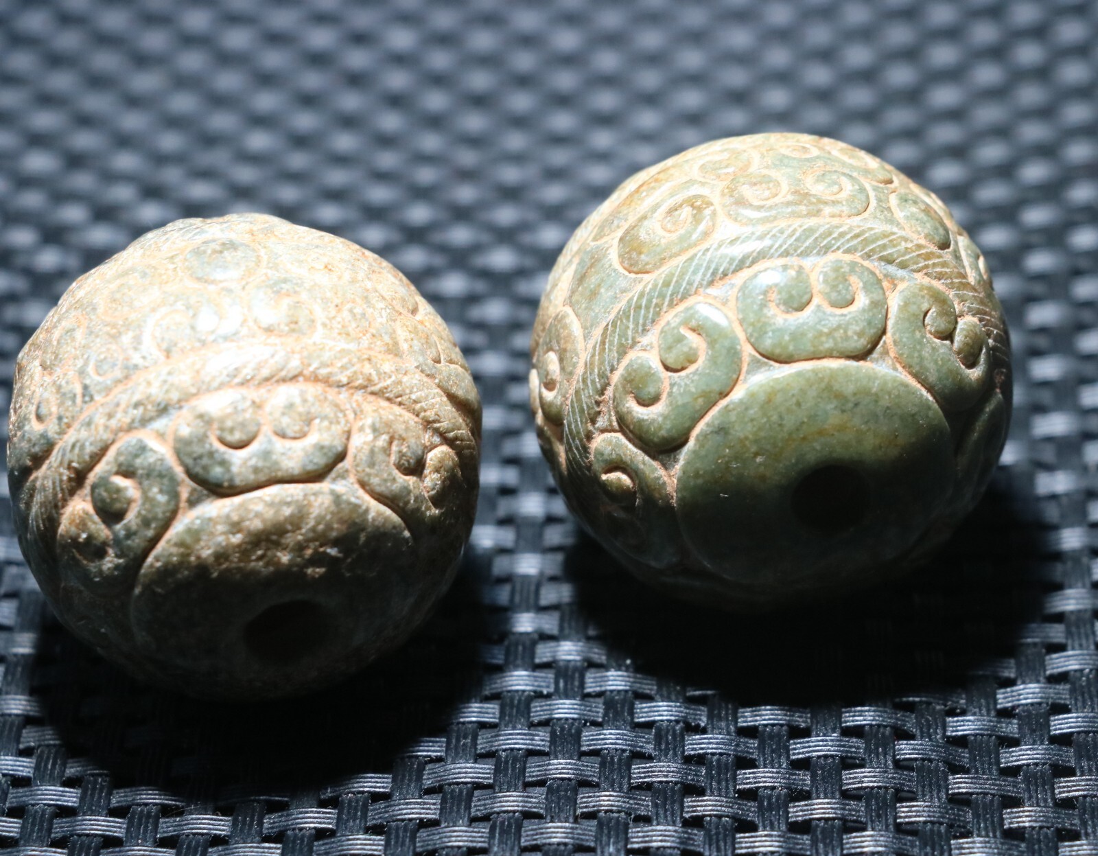 A Pair Exquisite Chinese Hetian Old JADE Linking Fortune Large Ball Sphere 40MMs