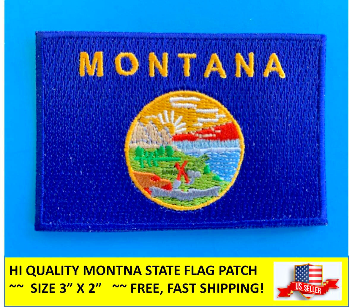 MONTANA STATE FLAG EMBROIDERED PATCH IRON-ON OR SEW-ON HI-QLTY (3 x 2”)