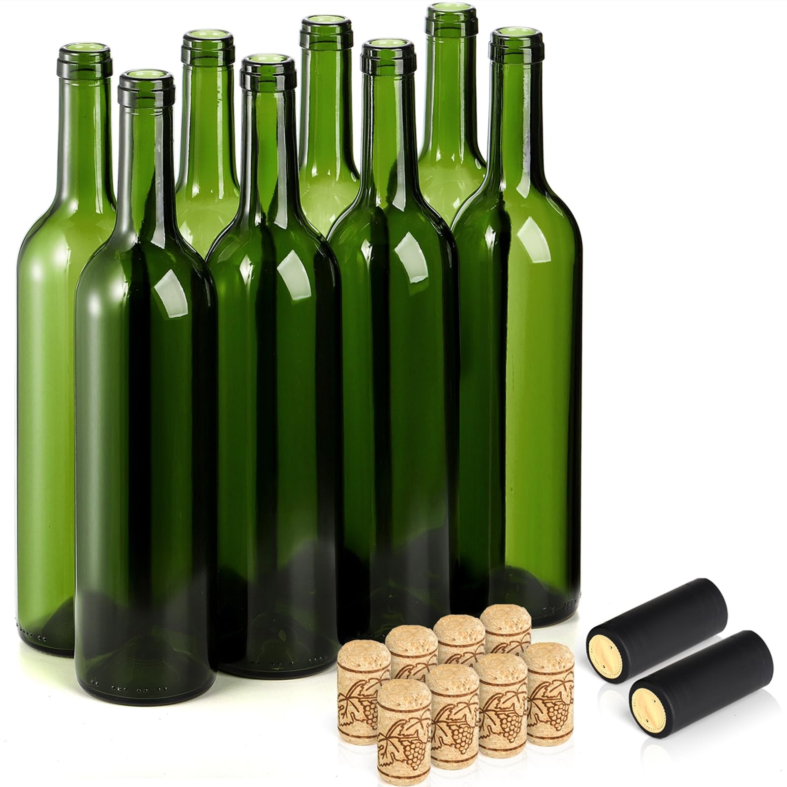 8 Pack 750Ml Bordeaux Wine Bottles, Glass Clear Bottles with 8 Corks and 8 PVC S