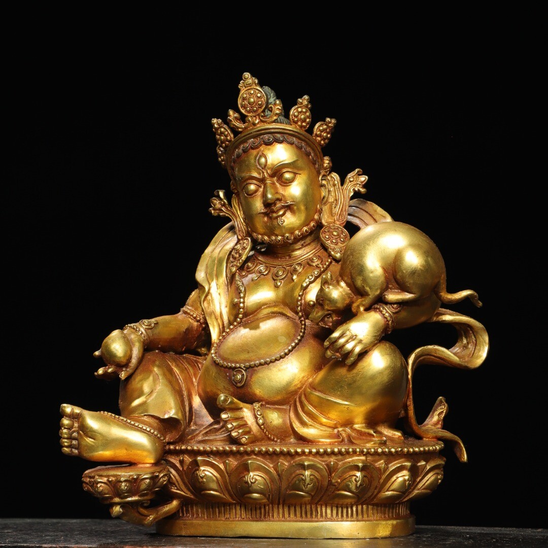 Bronze gilded statue of the Yellow God of Wealth Buddha