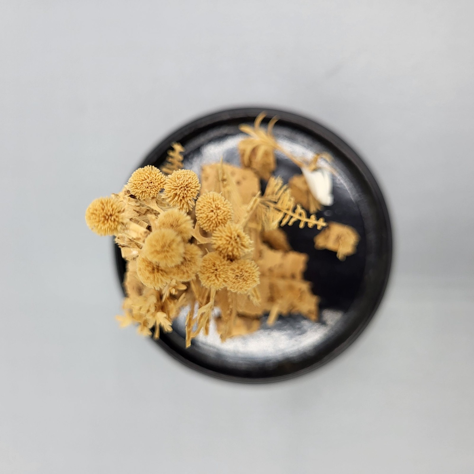 Vtg Chinese Carved Cork Diorama Glass Dome Dark Wood Base Small Shelf Decor READ
