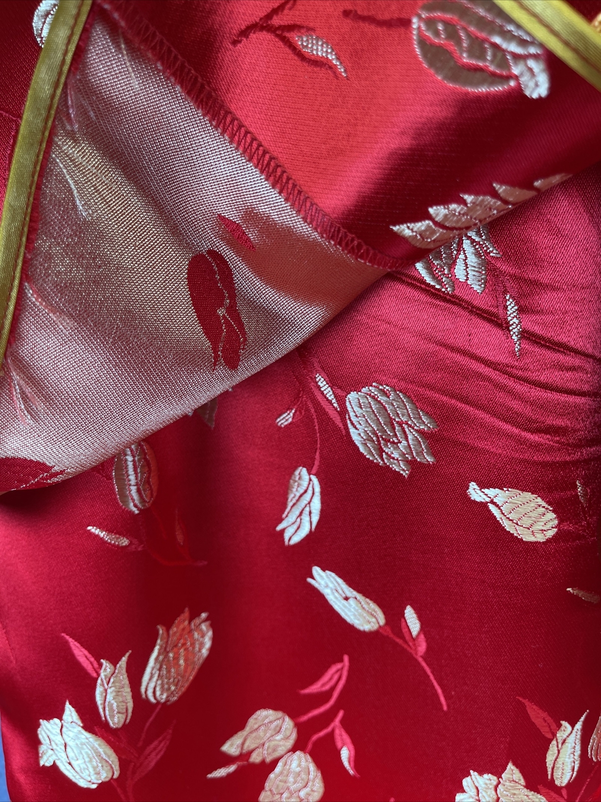 Chinese New Year Red Gold Silk Floral Top Zip Pant Outfit Womens Size M