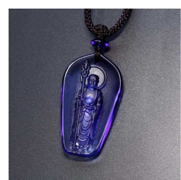 50MM Chinese Blue Coloured Glaze Carving Buddhism Ksitigarbha Buddha Pendant