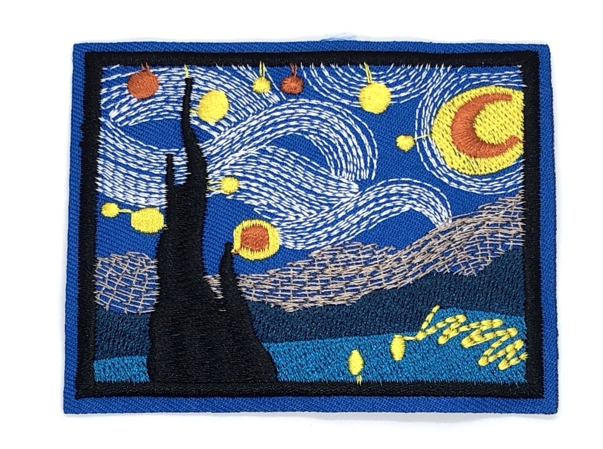 Starry Night~Vincent Van Gogh~Embroidered Patch 3.6×2.9″ Iron or Sew On (1)
