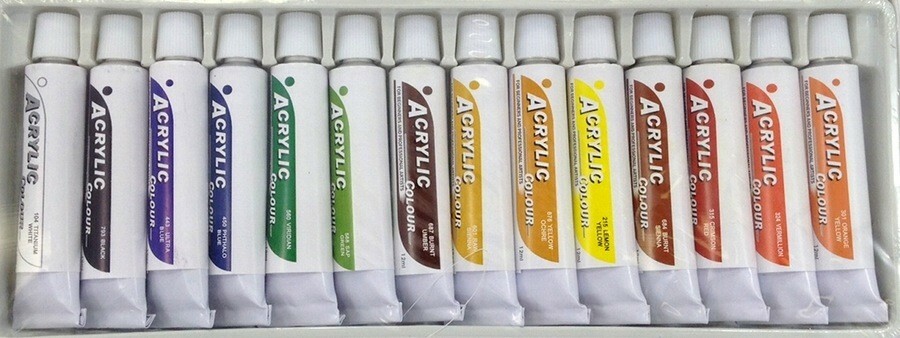14 Color Acrylic Paint Set 12ml Tubes Professional Grade Artist Rainbow Pigments
