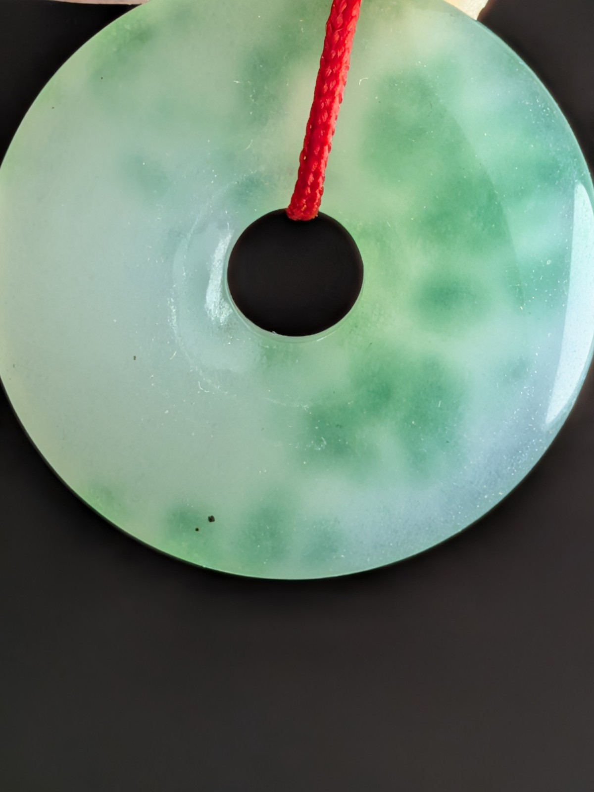 NOS Chinese Myanmar Jadeite Jade Donut Pendant Ping An Kou 1980-2000 Ships US