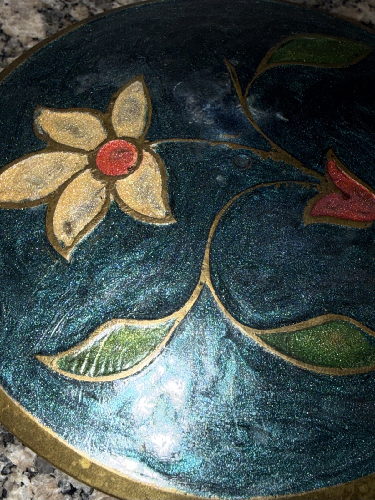 VTG SMALL BLUE & MULTI-COLOR FLOWER CHINESE ENAMELED TRINKET DISH