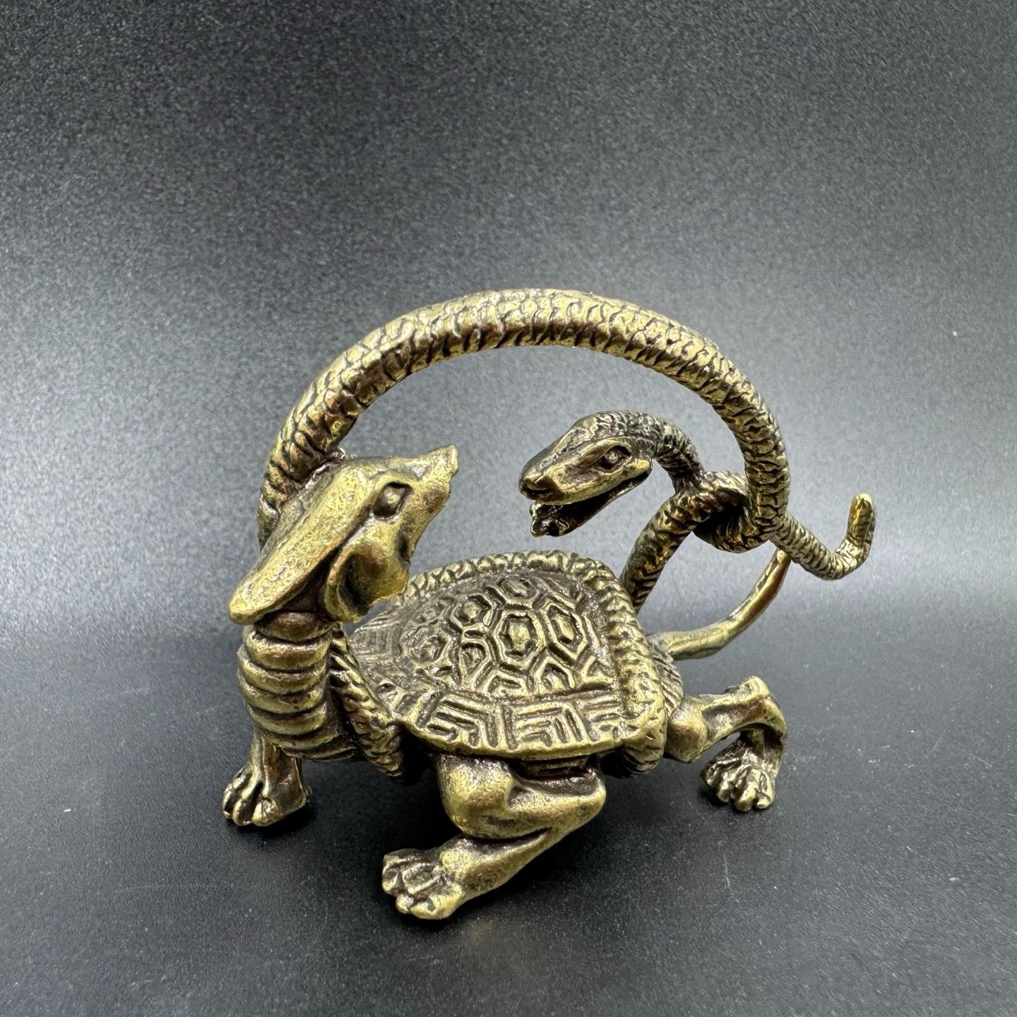Vintage Brass Black Tortoise Xuanwu Statue Four Symbols FengShui LongevityWealth